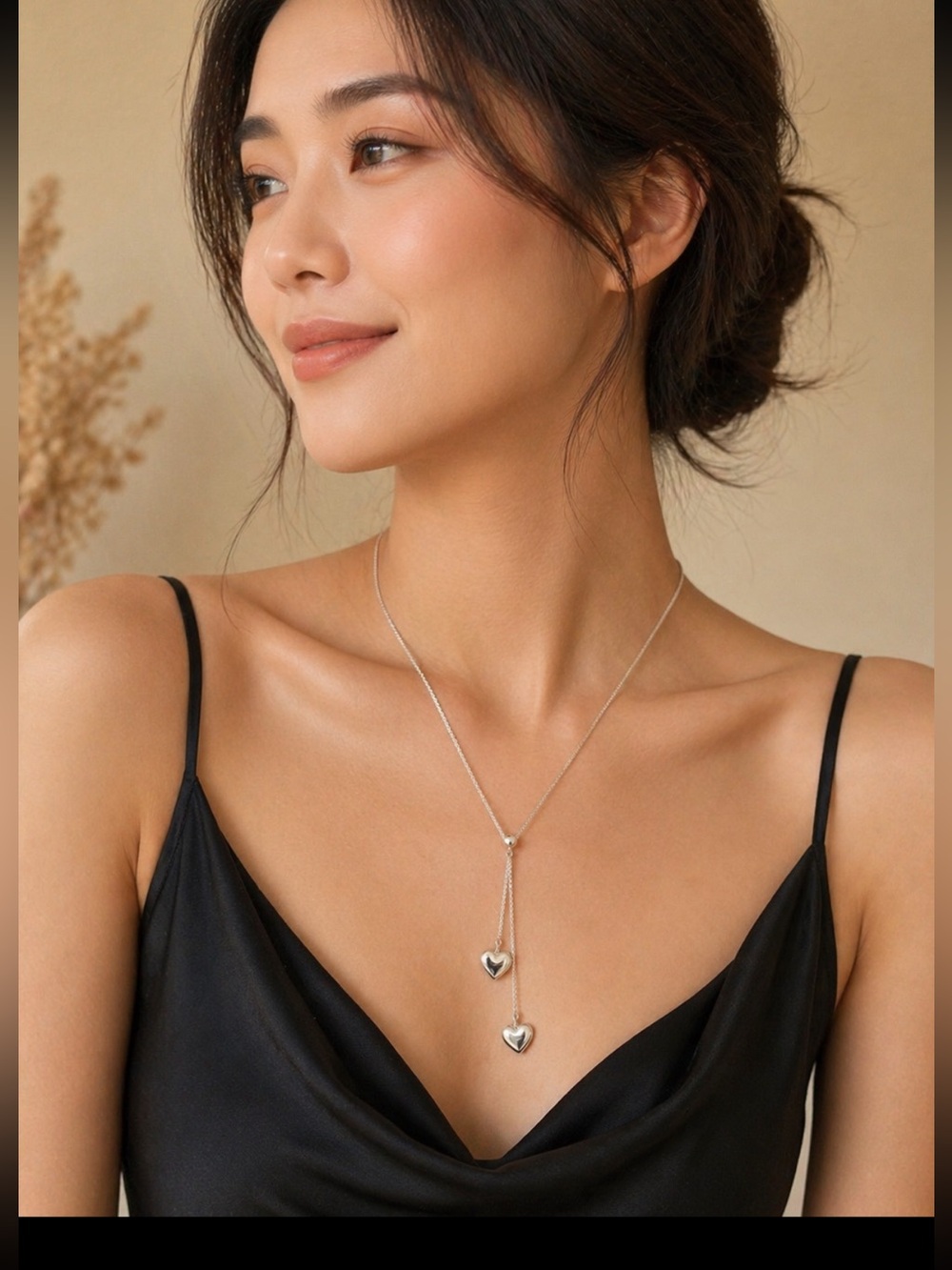 Tiffany & Co. 925 Sterling Silver Double Heart Lariat Necklace - Silver